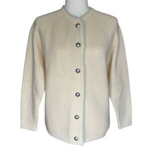 Meister Knit Vintage Wool Knit Cardigan Sweater Cream Baby Blue Cottage No Size